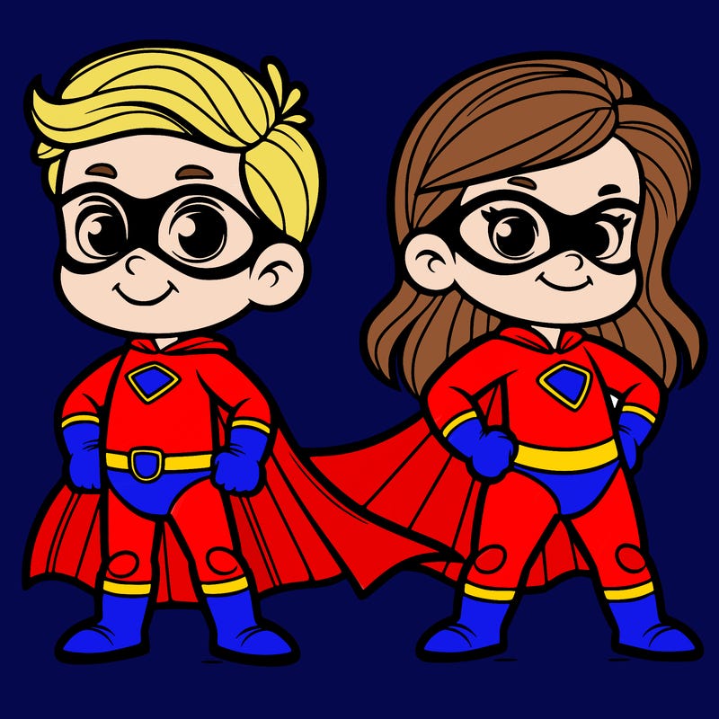 2 superheroes one is a boy of 5 and one is a girl 3 years