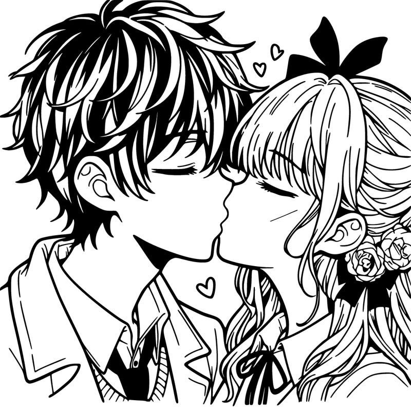 anime boy and girl kissing