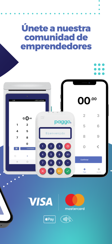 Paggo - POS y Links de Pago - Aplicación móvil Paggo y dispositivos mPOS para que los emprendedores acepten pagos con tarjeta a través de Visa y Mastercard