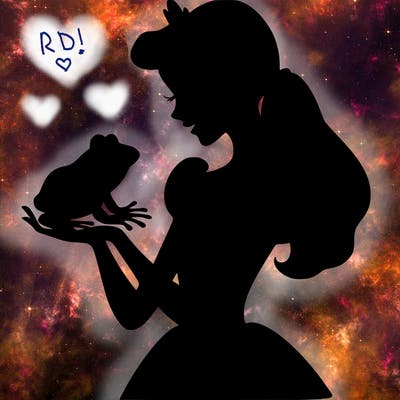 a shadow of a princess holding a frog realistic