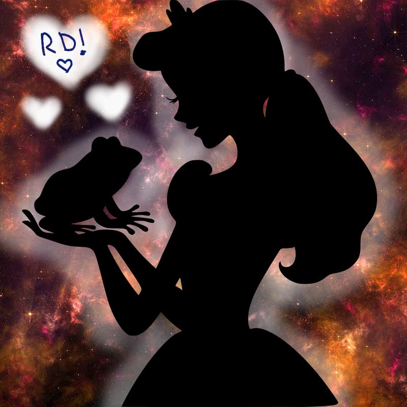 a shadow of a princess holding a frog realistic