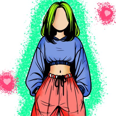 realistic girl faceless with baggy pants and a crop top