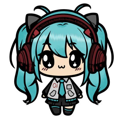 cute y2k chibi-wearing headphones