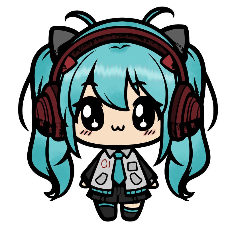 cute y2k chibi-wearing headphones