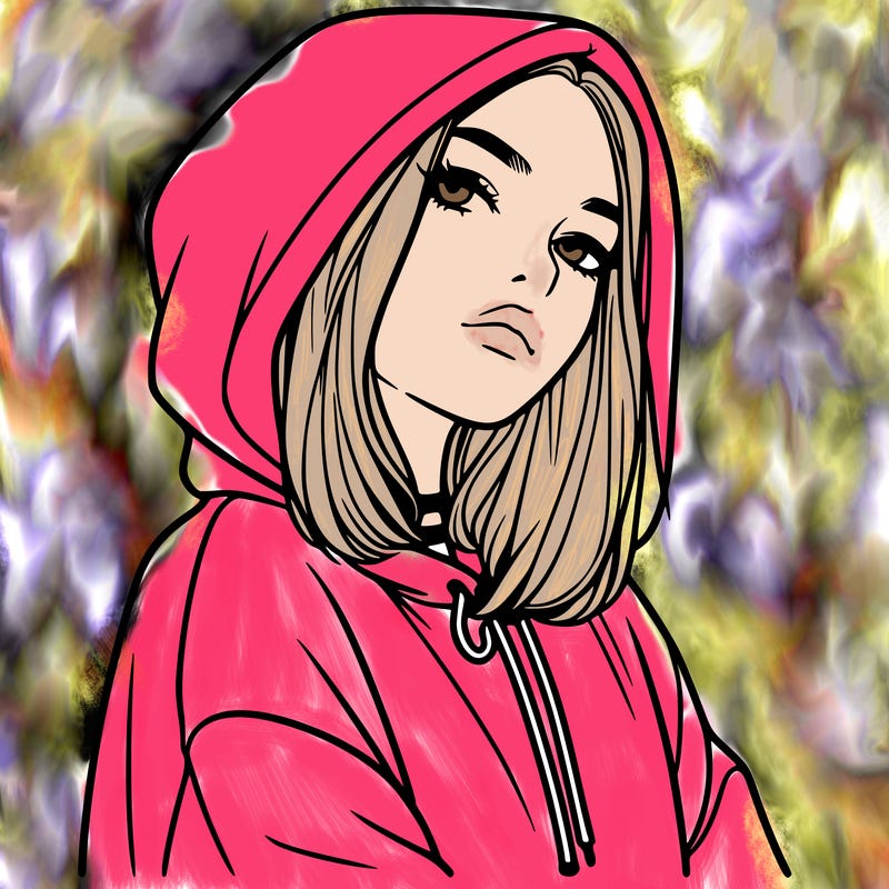 a realistic girl in a hoodie