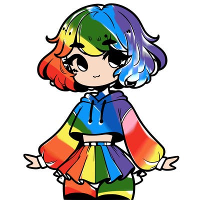 cute femboy with short, fluffy hair that softly frames their face, wearing a cropped hoodie, paired with a flouncy short skirt, and thigh-high stockings