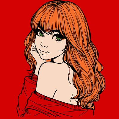 realistic girl with bangs looking over her shoulder