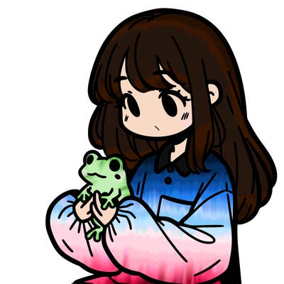 girl with long hair and a oversized shirt. and she is holding a frog