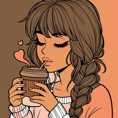 realistic girl drinking coffee