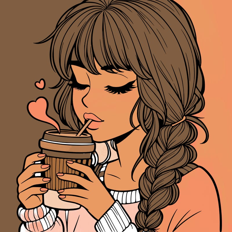 realistic girl drinking coffee