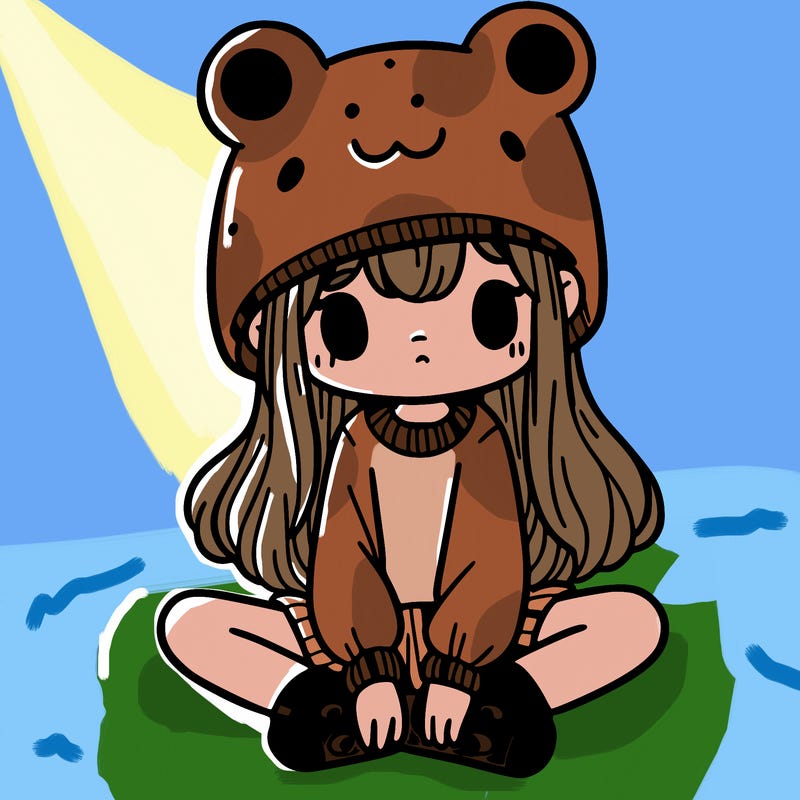 a girl wearing a frog hat and some frog socks