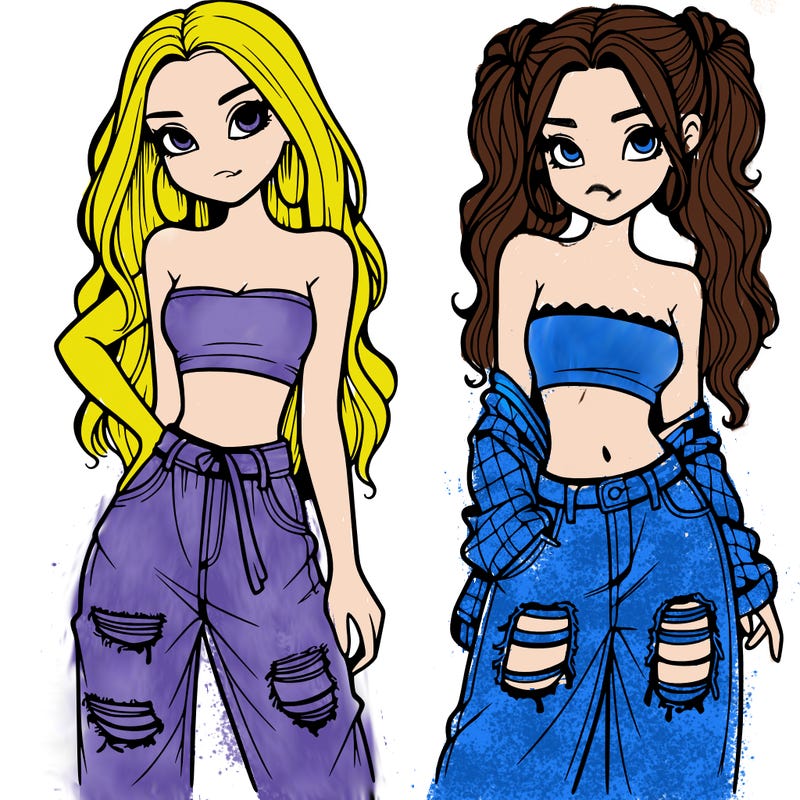 2 girls in crop tops and baggy jeans ripped