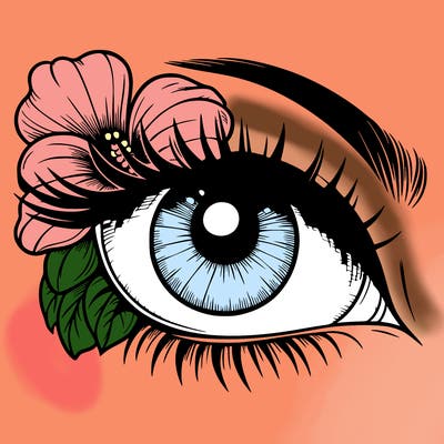 realistic eye with flower