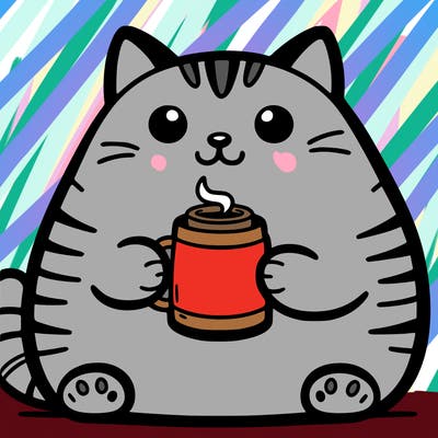 fat cat holding a coffee cup