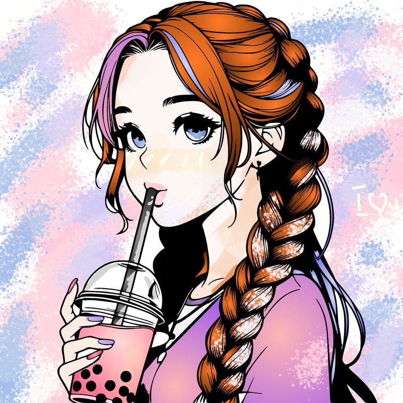 realistic girl with braided hair drinking boba