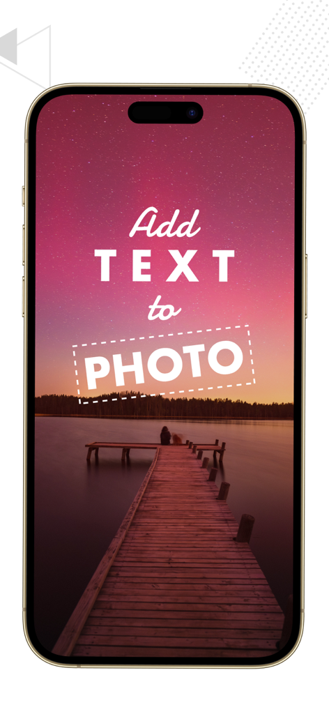 スタイリッシュなテキストオーバーレイが夕日の景色の写真に表示されているiPhone画面
