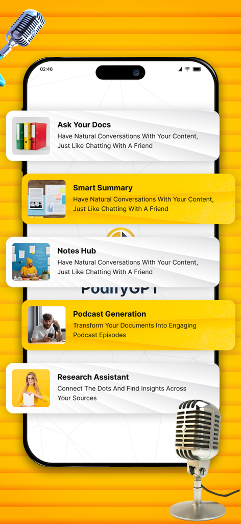 AI Notebook LM - PodifyGPT - AI Notebook LM PodifyGPT app features summary on mobile screen