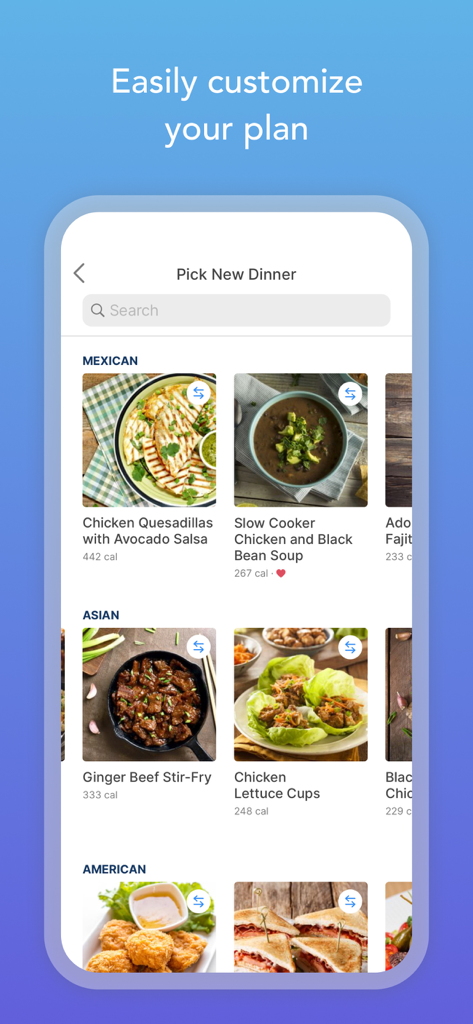 Intent - Meal Planner - A menu of healthy recipes categorized by cuisine in the Intent Meal Planner app