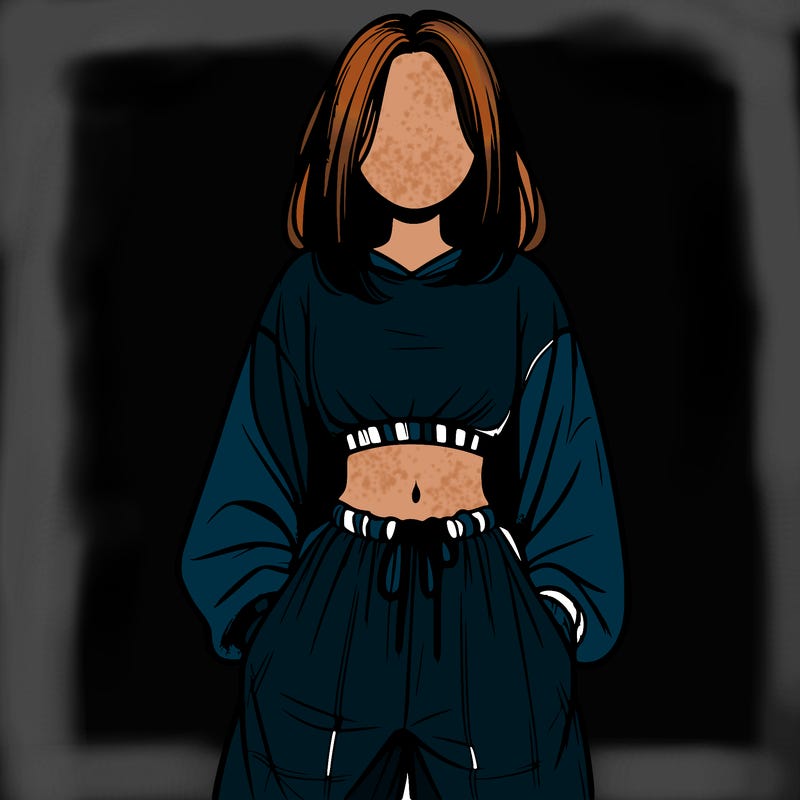 realistic girl faceless with baggy pants and a crop top