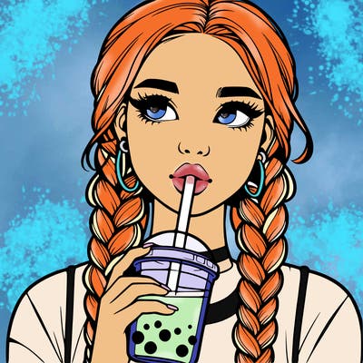 realistic girl with braided hair drinking boba