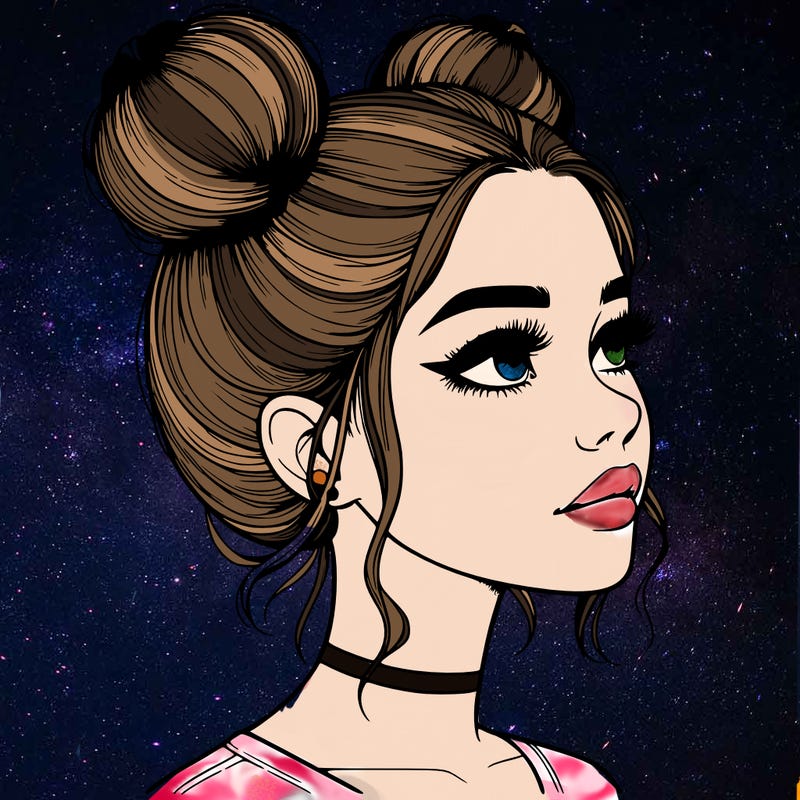 realistic girl with buns on the top of her head