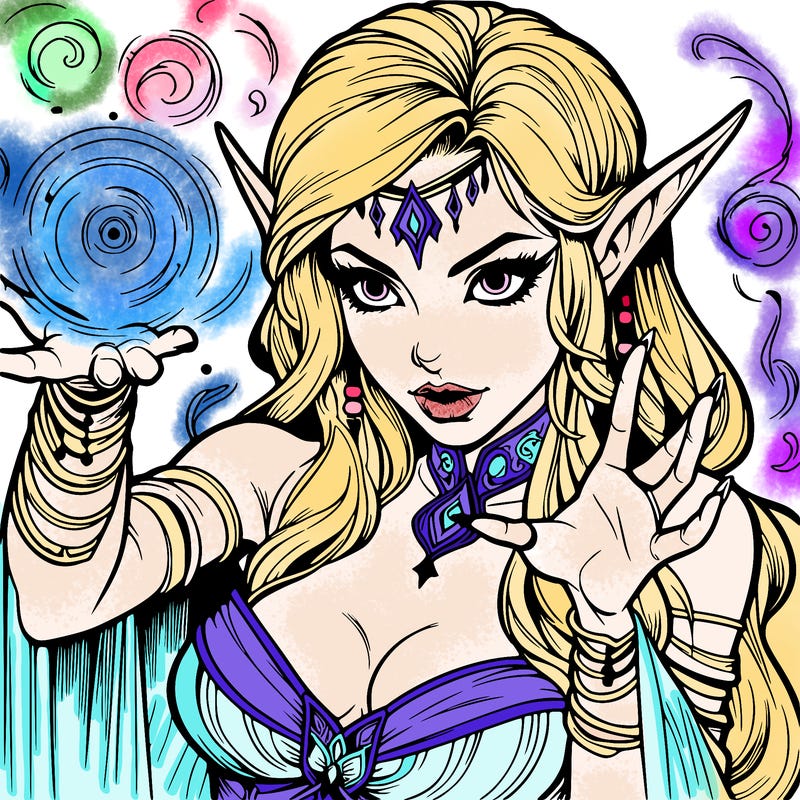 realistic scary beautiful elf sorceress casting spell