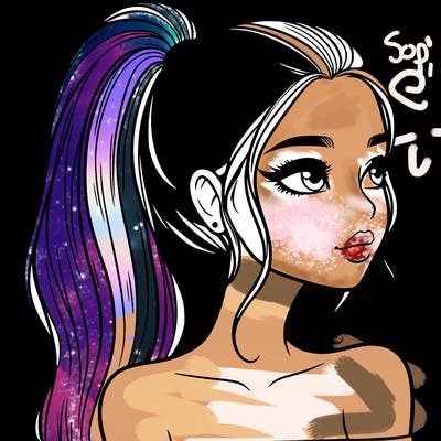 a beautiful and realistic girl with a high pony tail