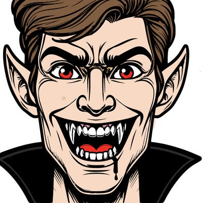 a vampire teeth showing and realistic face showing