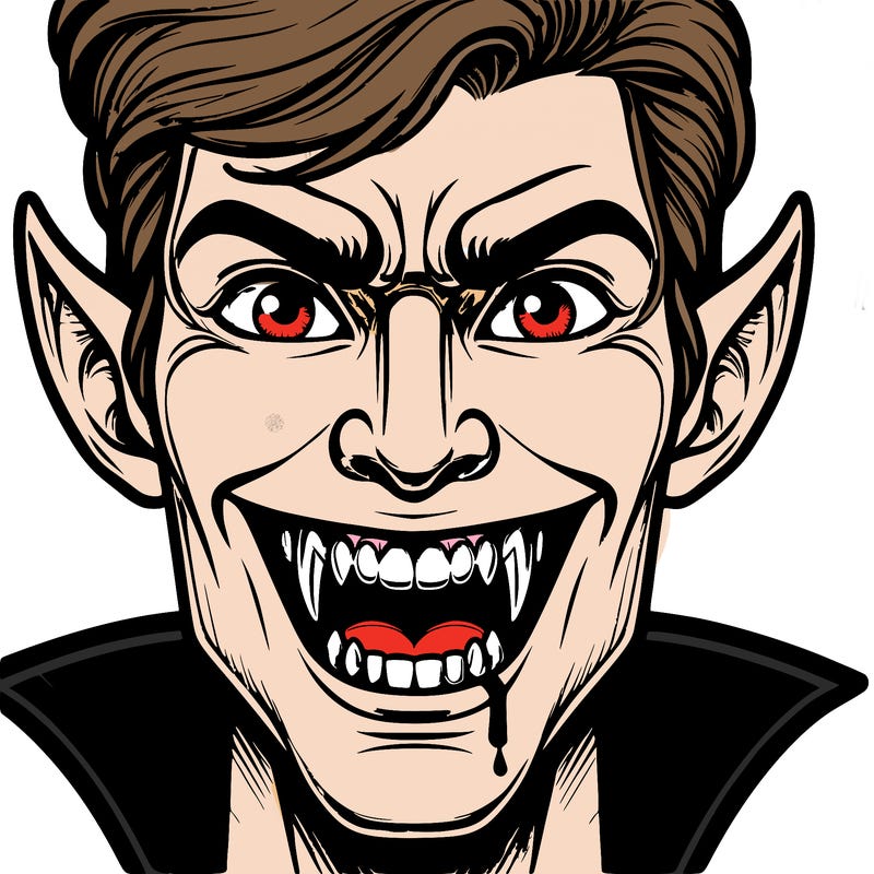 a vampire teeth showing and realistic face showing