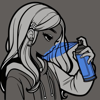 a realistic girl spray painting