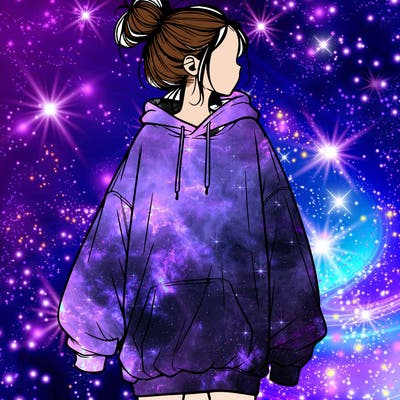 realistic girl with a oversized sweatshirt on and a bun