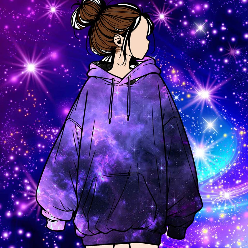 realistic girl with a oversized sweatshirt on and a bun