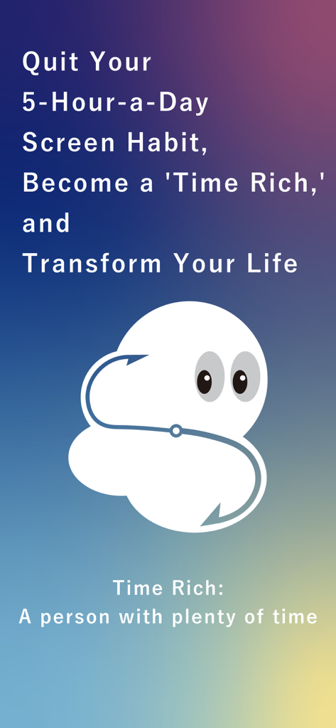 Time Rich (Digital Detox) - Time Rich app intro screen featuring Mochi-kun mascot and text about quitting screen habits
