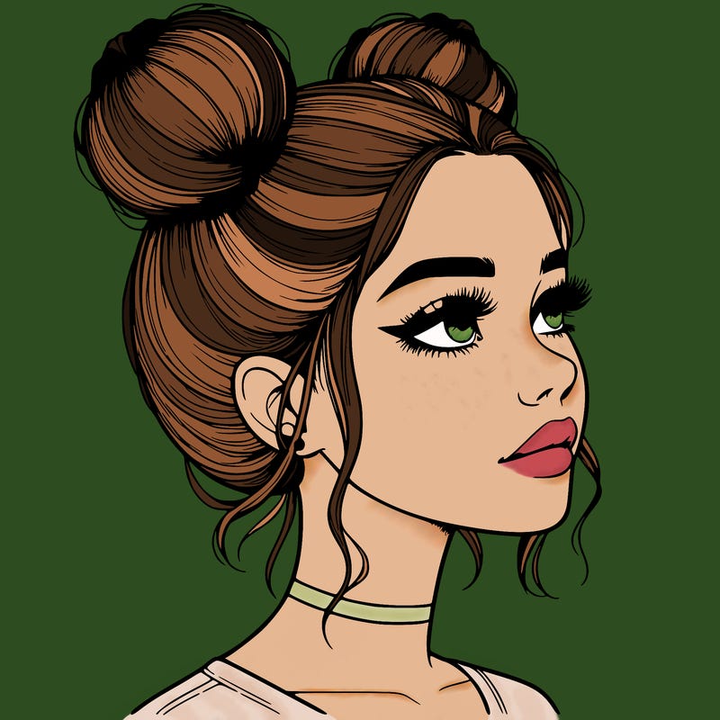 realistic girl with buns on the top of her head
