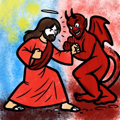 jesus fighting the devil