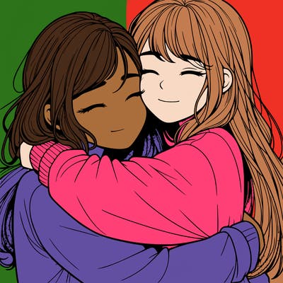 realistic two girls hugging
