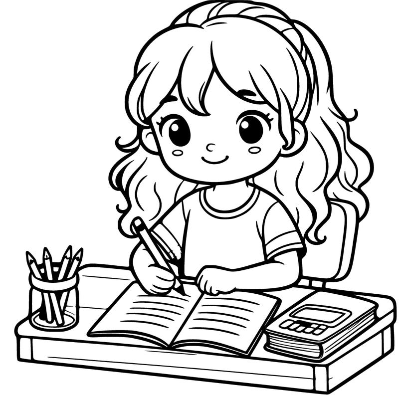 a little girl doing homework