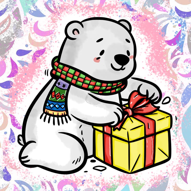 polar bear wrapping a present