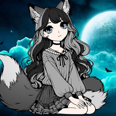 realistic girl with fox ears and tail