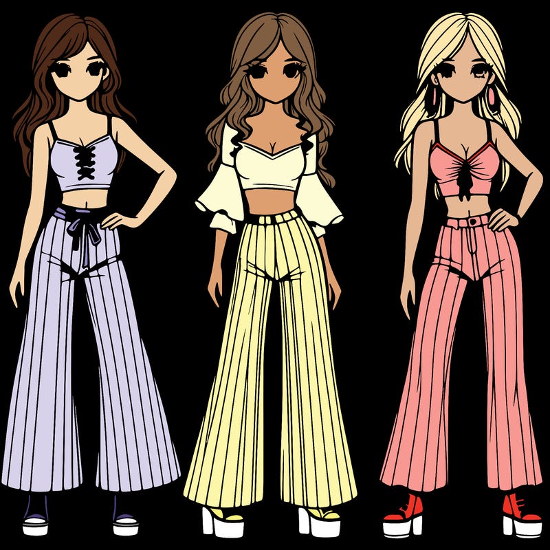 girls with flare pants and crop tops realistic