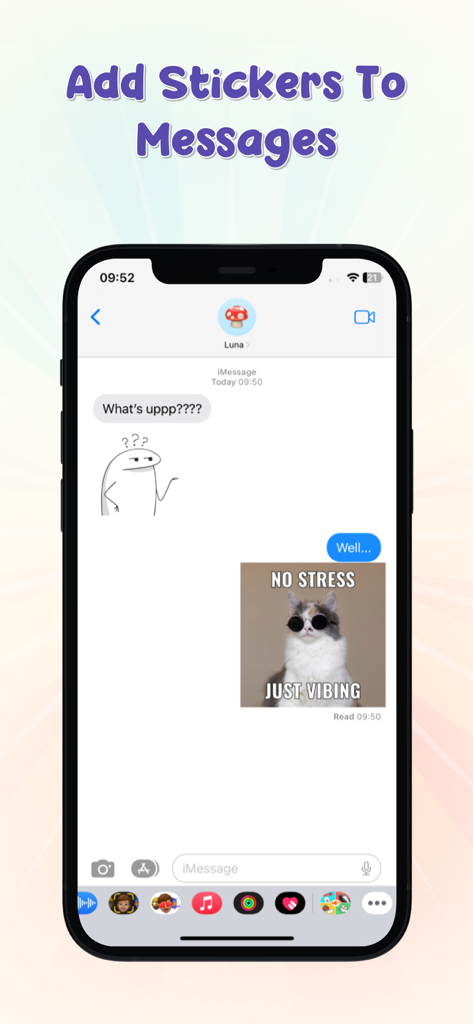 Prank Sounds, Funny AirHorn - Tela de smartphone mostrando adesivos de memes engraçados usados em uma conversa de aplicativo de mensagens