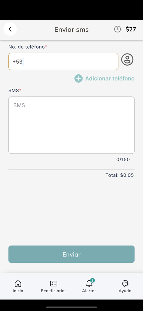 CubaMax - CubaMax mobile app interface for sending SMS to Cuba
