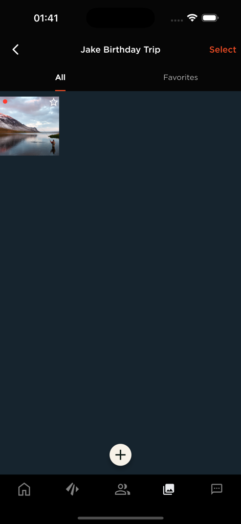 Eleven Experience - Screenshot of the Eleven Experience mobile app showing a photo gallery from Jake's Birthday Trip with a scenic mountain and lake view.