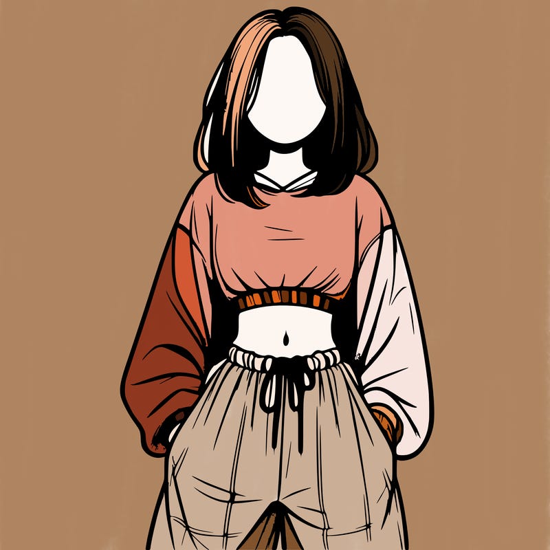 realistic girl faceless with baggy pants and a crop top