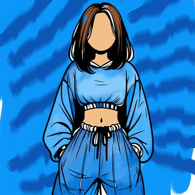 realistic girl faceless with baggy pants and a crop top