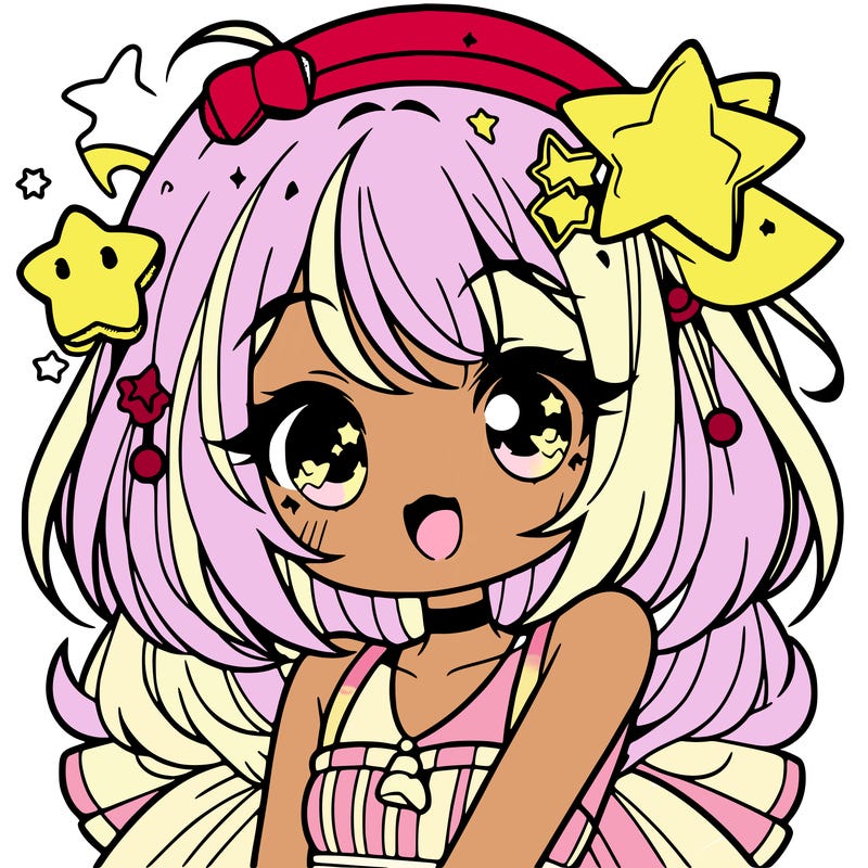 cute anime girl with star accessories