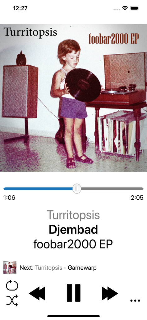 Now playing screen of foobar2000 mobile app showing playback controls and album art