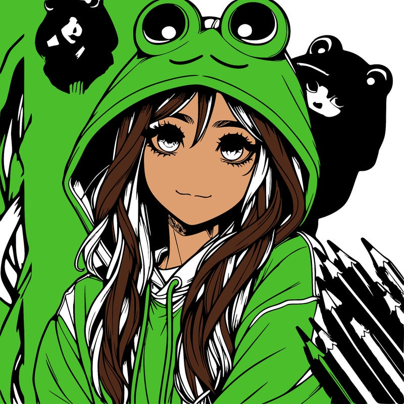 realistic girl with frog hoodie