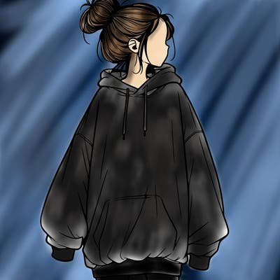 realistic girl with a oversized sweatshirt on and a bun