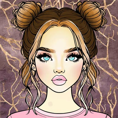 realistic girl with two buns in hair and lips